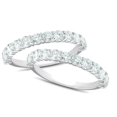 Pompeii3 1ct Diamond Weedding Ring Set 14k White Gold Stackable Engagement Bands In Multi