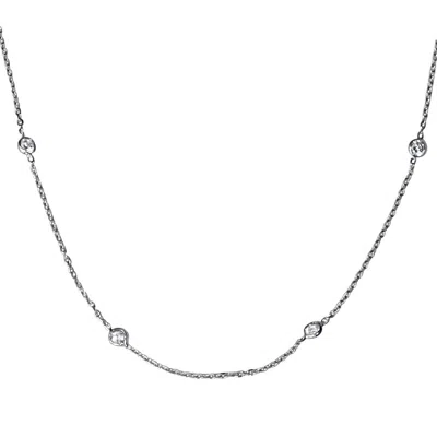Pompeii3 1ct Diamonds Bezel Station 18" 14k White Gold Womens Necklace In Silver
