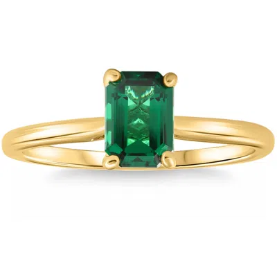 Pompeii3 1ct Emearald Solitaire Ring 10k Yellow Gold Lab Grown In White