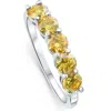 Pompeii3 1ct Fancy Yellow Diamond Five Stone Wedding Ring 14k Gold Lab Grown In Multi