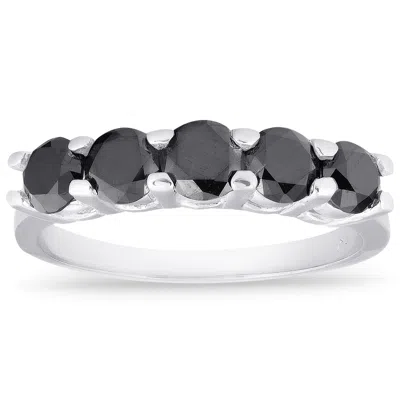 Pompeii3 1ct Five Stone Black Diamond Wedding Ring 14k White Gold In Multi