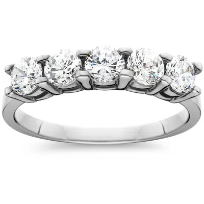 Pompeii3 1ct Five Stone Natural Round Diamond Wedding Anniversary Ring 14k White Gold In Multi