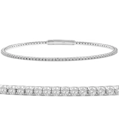 Pompeii3 1ct F/vs Diamond Flexible Oval Bangle Women's Bracelet 14k White Gold Lab Grown In Metallic