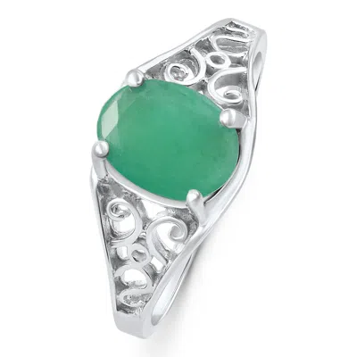 Pompeii3 1ct Genuine Emerald Oval Solitaire Ring 10k Gold In Green