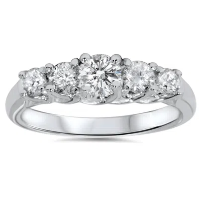 Pompeii3 1ct Graduated Five Stone Diamond Ring 14k White Gold In Silver
