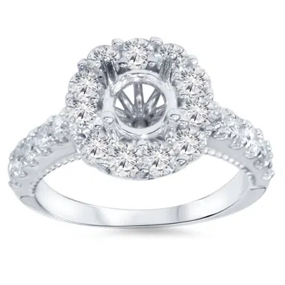 Pompeii3 1ct Halo Diamond Engagement Ring Setting 14k White Gold In Silver
