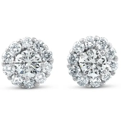 Pompeii3 1ct Halo Round Diamond Studs 14k White Gold In Metallic