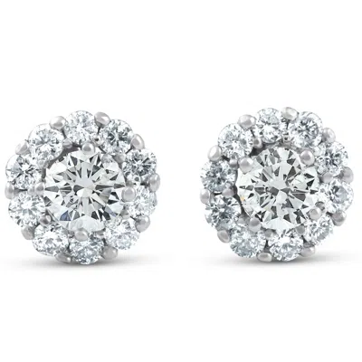 Pompeii3 1ct Halo Round Diamond Studs 14k White Gold In Silver