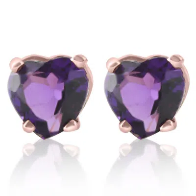 Pompeii3 1ct Heart Shape Amethyst Studs Earrings In 14k, Yellow, Rose, Or White Gold In Purple