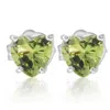 Pompeii3 1ct Heart Shape Peridot Studs Solid 14k White Gold In Multi