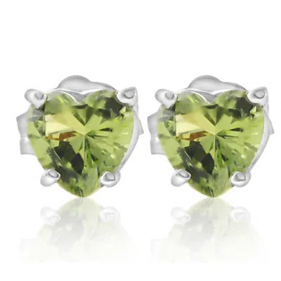 Pompeii3 1ct Heart Shape Peridot Studs Solid 14k White Gold In Multi