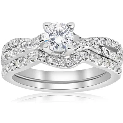 Pompeii3 1ct Infinity Diamond Engagement Wedding Ring Set 14k White Gold In Silver