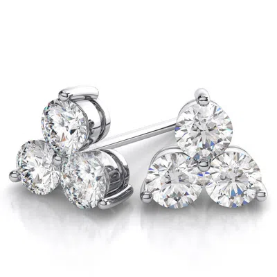 Pompeii3 1ct Lab Grown Diamond 3 Stone Studs Womens Earrings 14k White Gold In Silver