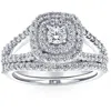 Pompeii3 1ct Lab Grown Diamond Cushion Halo Engagement Wedding Ring Set 10k White Gold In Silver