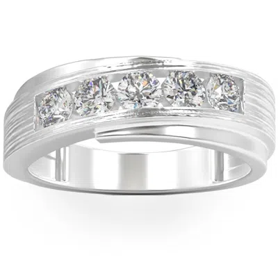 Pompeii3 1ct Lab Grown Diamond Men's Ring Brushed Wedding Band White Rose Or Yellow Gold In Silver