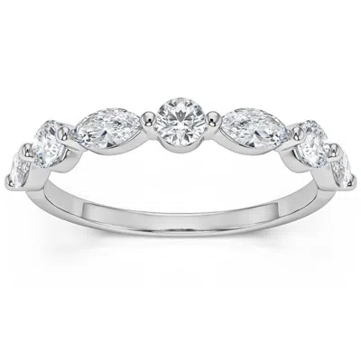 Pompeii3 1ct Marquise & Round Diamond Wedding Ring In White, Yellow, Or Rose Gold