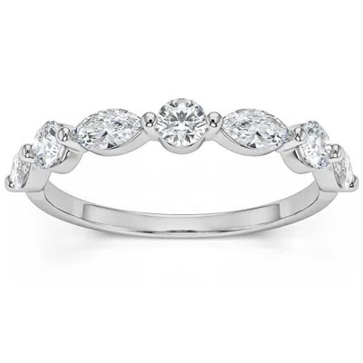 Pompeii3 1ct Marquise & Round Diamond Wedding Ring In White, Yellow, Or Rose Gold In Multi