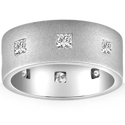 Pompeii3 1ct Mens Princess Cut Brushed 8mm Flat Comfort Fit Wedding Ring In Silver