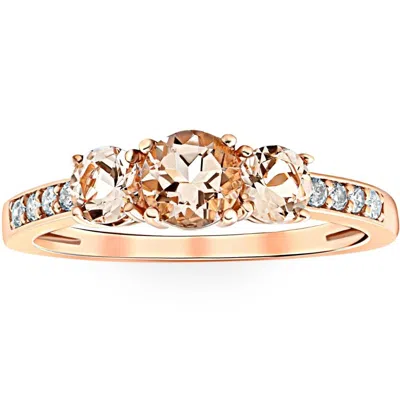 Pompeii3 1ct Morganite & Diamond 3-stone Ring 10k Rose Gold In Silver