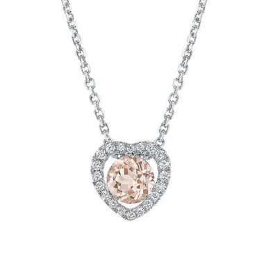 Pompeii3 1ct Morganite & Lab Grown Diamond Heart Pendant 14k White Gold Women's Necklace In Multi