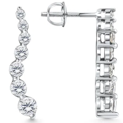 Pompeii3 1ct Natural Diamond Journey Earrings 7-stone 14k Gold 1" Tall Screw Back Studs In Multi