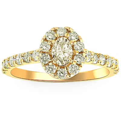 Pompeii3 1ct Natural Oval Diamond Halo Engagement Ring In 10k Yellow Gold In Silver