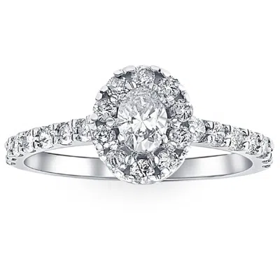 Pompeii3 1ct Oval Diamond Halo Engagement Ring In 10k White Gold In Silver