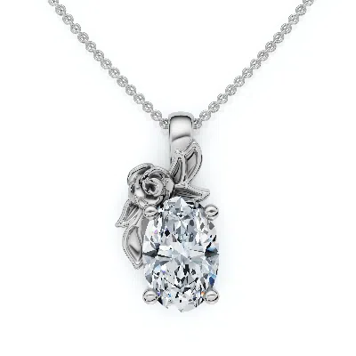 Pompeii3 1ct Oval Diamond Pendant 14k Gold Lab Grown Necklace In Silver