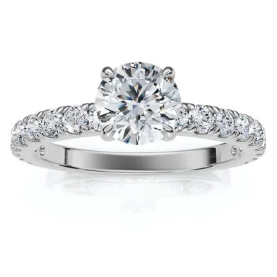 Pompeii3 1ct Pave Diamond Round Cut Engagement Ring Gold Lab Grown In Brown