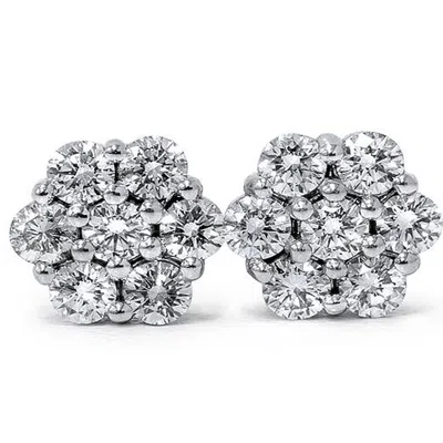 Pompeii3 1ct Pave Fire Diamond Studs 14k White Gold In Silver
