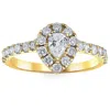 Pompeii3 1ct Pear Shape Diamond Halo Engagement Ring In White, Yellow, Or Rose Gold In Silver