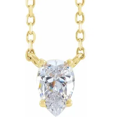 Pompeii3 1ct Pear Shape Diamond Solitaire Floating Pendant Yellow Gold Necklace Lab Grown In Silver