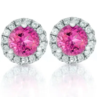 Pompeii3 1ct Pink Topaz & Diamond Halo Studs 10k White Gold In Multi