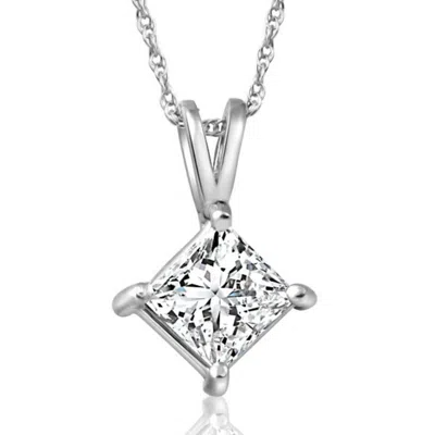 Pompeii3 1ct Princess Cut Diamond Solitaire Pendant 14k White Gold Necklace Lab Grown In Silver