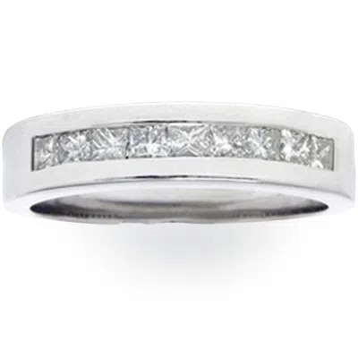 Pompeii3 1ct Princess Cut Diamond Wedding Mens 14k White Gold Ring Size Selectable In Metallic