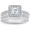 Pompeii3 1ct Princess Cut Halo Diamond Engagement Wedding Ring Set 14k White Gold In Multi