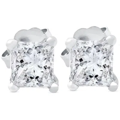 Pompeii3 1ct Princess Cut Lab Grown Diamond Studs 14k White Gold In Metallic
