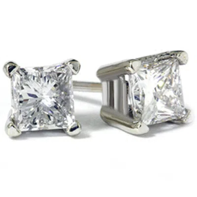 Pompeii3 1ct Princess Diamond Studs Earrings 14k White Gold In Silver
