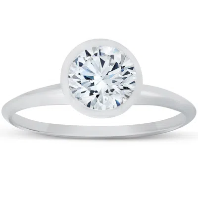 Pompeii3 1ct Round Cut Diamond Bezel Solitaire Engagement Ring 14k White Gold In Silver
