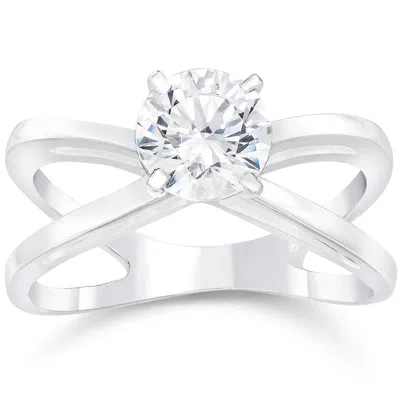 Pompeii3 1ct Round Cut Diamond Solitaire Engagement Ring 14k White Gold In Silver