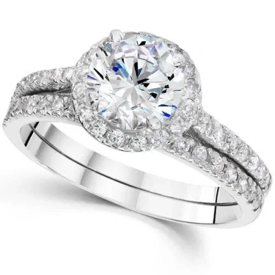 Pompeii3 1ct Round Diamond Halo Engagement Ring Set 14k White Gold In Multi