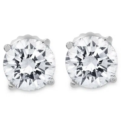 Pompeii3 1ct Round Diamond Stud Earrings In 14k Whte Gold With Screw Backs In Silver