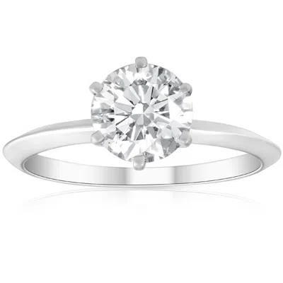 Pompeii3 1ct Round Enhanced Diamond Solitaire Engagement Ring 14k White Gold Size Selectable In Pink
