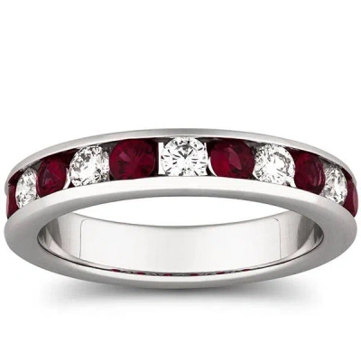 Pompeii3 1ct Ruby & Diamond Channel Set Wedding Ring 14k White Gold In Red