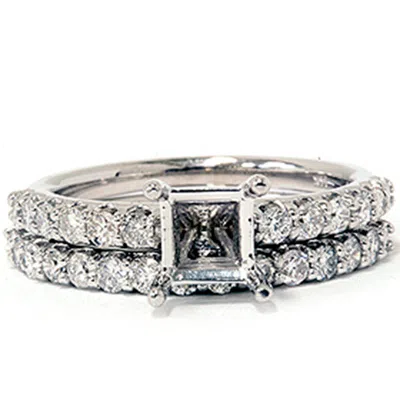 Pompeii3 1ct Si Half Eternity Diamond Wedding Ring Set 14k White Gold In Silver