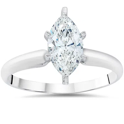 Pompeii3 1ct Solitaire Marquise Enhanced Diamond Engagement Ring 14k White Gold In Silver