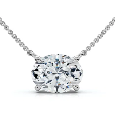 Pompeii3 1ct Solitaire Oval Diamond Pendant 14k Gold Women's 18" Chain Lab Grown In Metallic