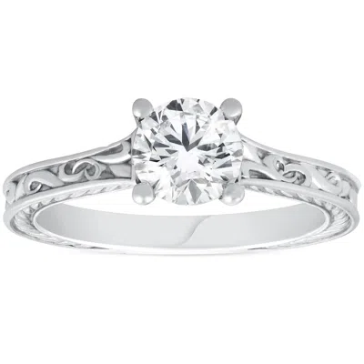 Pompeii3 1ct Solitaire Round Cut Vintage Diamond Engagement Ring 14k White Gold In Multi