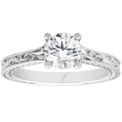 Pompeii3 1ct Solitaire Round Vintage Diamond Engagement Ring White Gold Lab Grown In Silver
