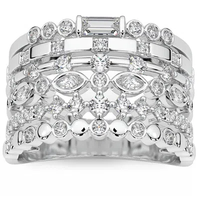 Pompeii3 1ct Stackable Diamond Ring Gold Lab Grown 12mm Wide In Silver